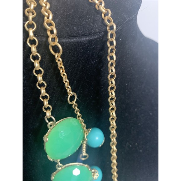 J CREW Aqua and Green oversized circle Necklace - Picture 7 of 7